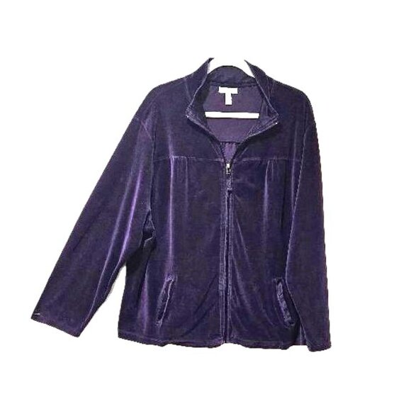 VINTAGE PURPLE VELVET & SATIN ZIPPER JACKET   3X  Y2K STEAKPUNK BOHO  70S 80s - Picture 1 of 5